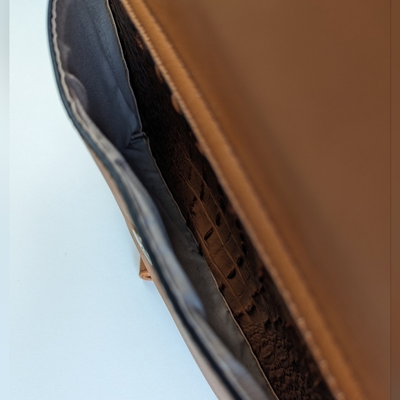 Faux Alligator Leather Dome Zip Top Backpack 5 Pockets Top Handle Amber Brown - Picture 7 of 16